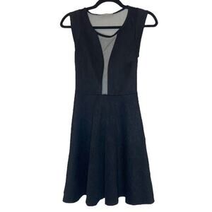 Malloy Black Plunging Illusion Mesh Floral A Line Mini Sleeveless Dress Size S